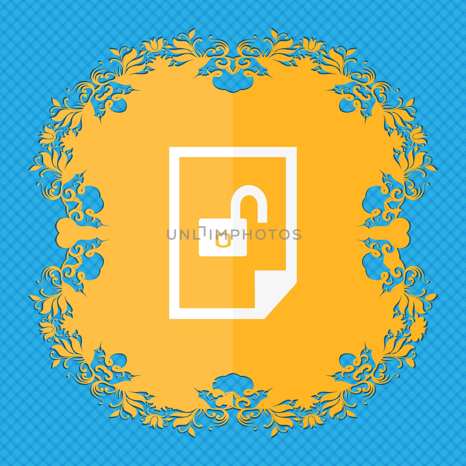 file locked icon sign. Floral flat design on a blue abstract background with place for your text.  by serhii_lohvyniuk