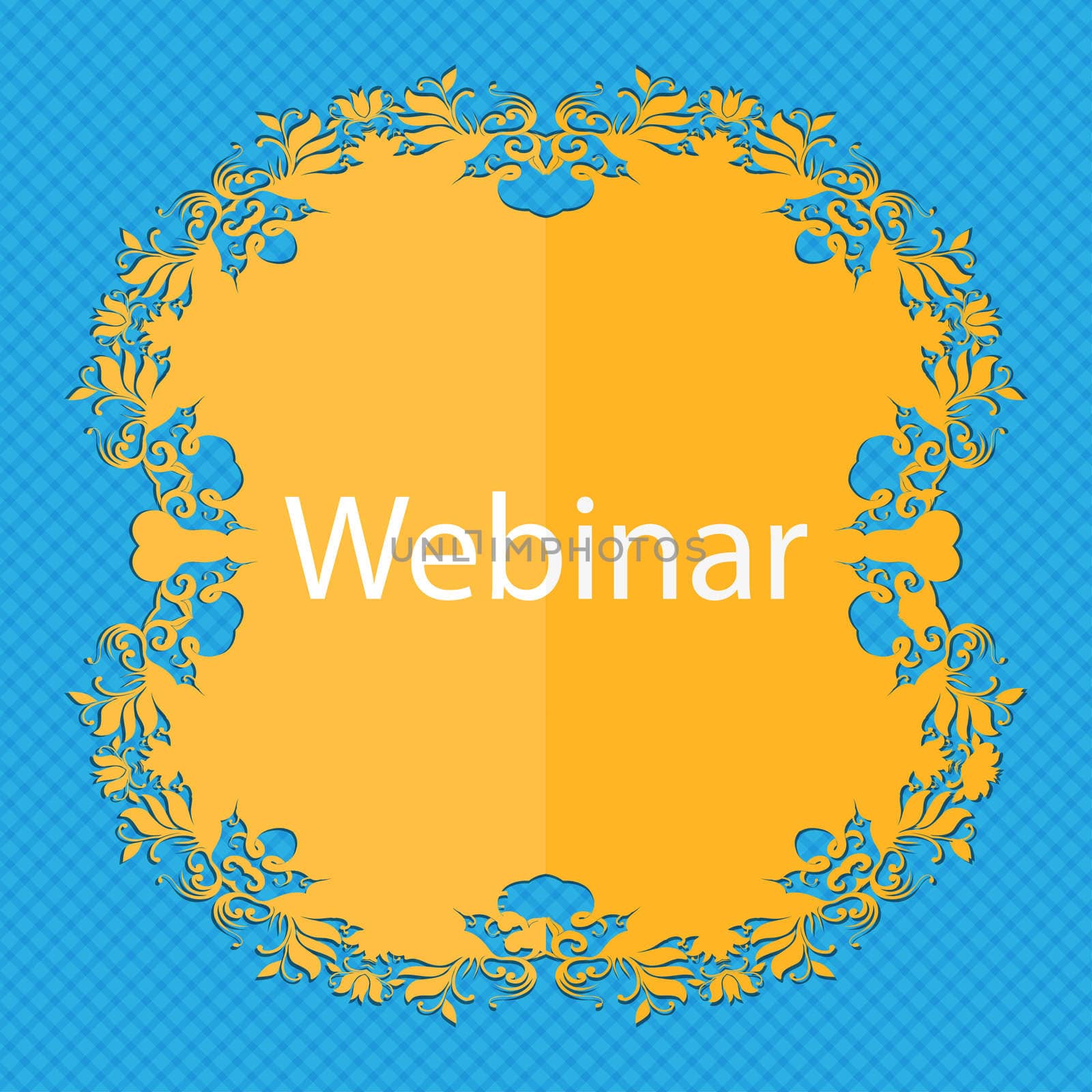 Webinar web camera sign icon. Online Web-study symbol. Floral flat design on a blue abstract background with place for your text. illustration