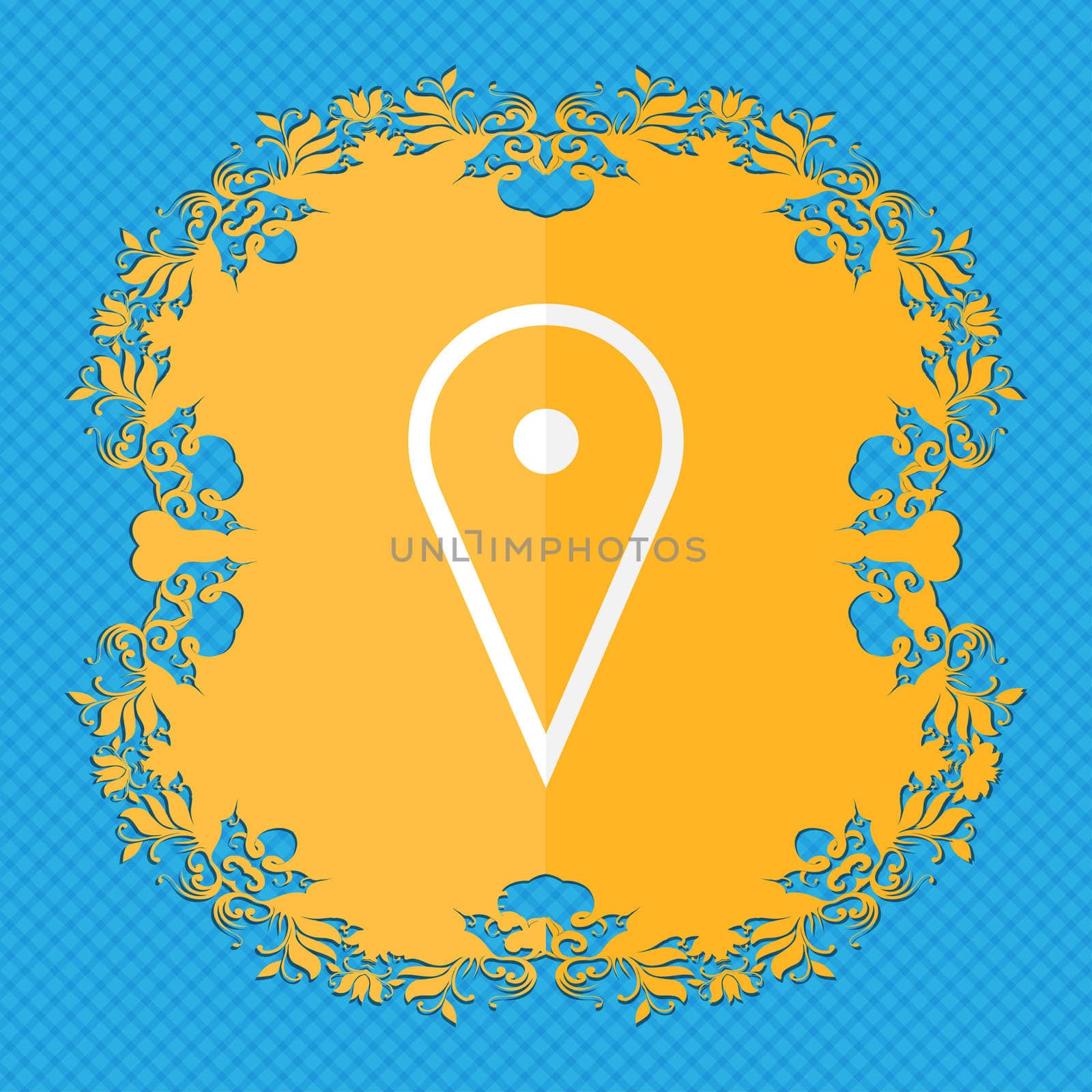 map poiner. Floral flat design on a blue abstract background with place for your text.  by serhii_lohvyniuk