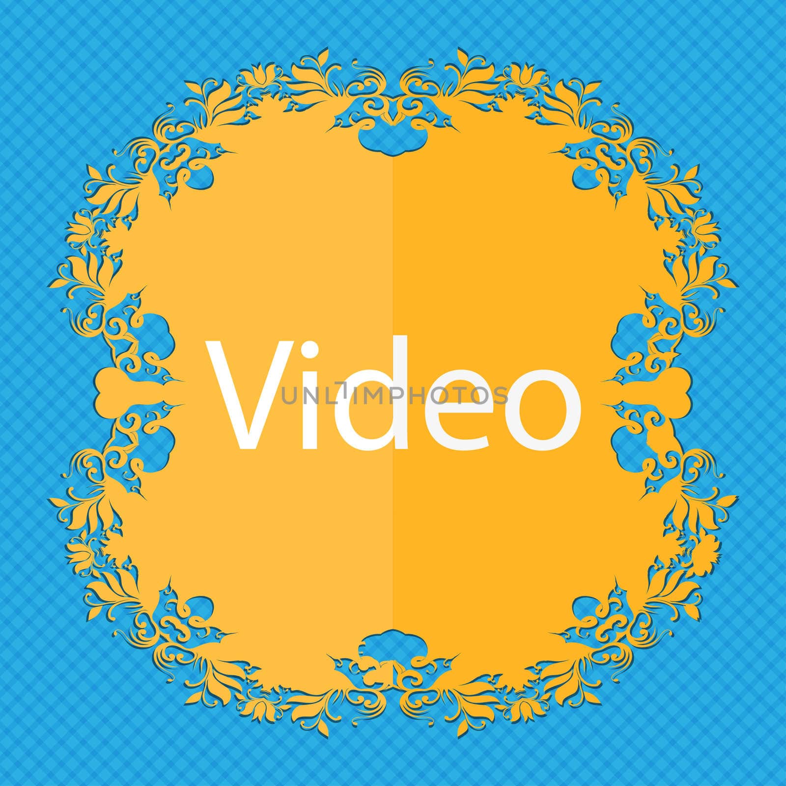 Play video sign icon. Player navigation symbol. Floral flat design on a blue abstract background with place for your text. illustration