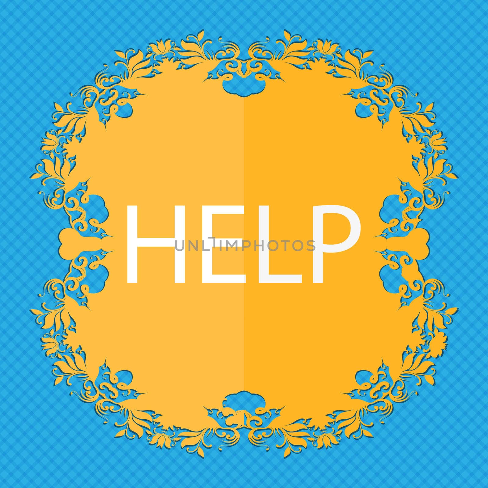 Help point sign icon. Question symbol. Floral flat design on a blue abstract background with place for your text. illustration