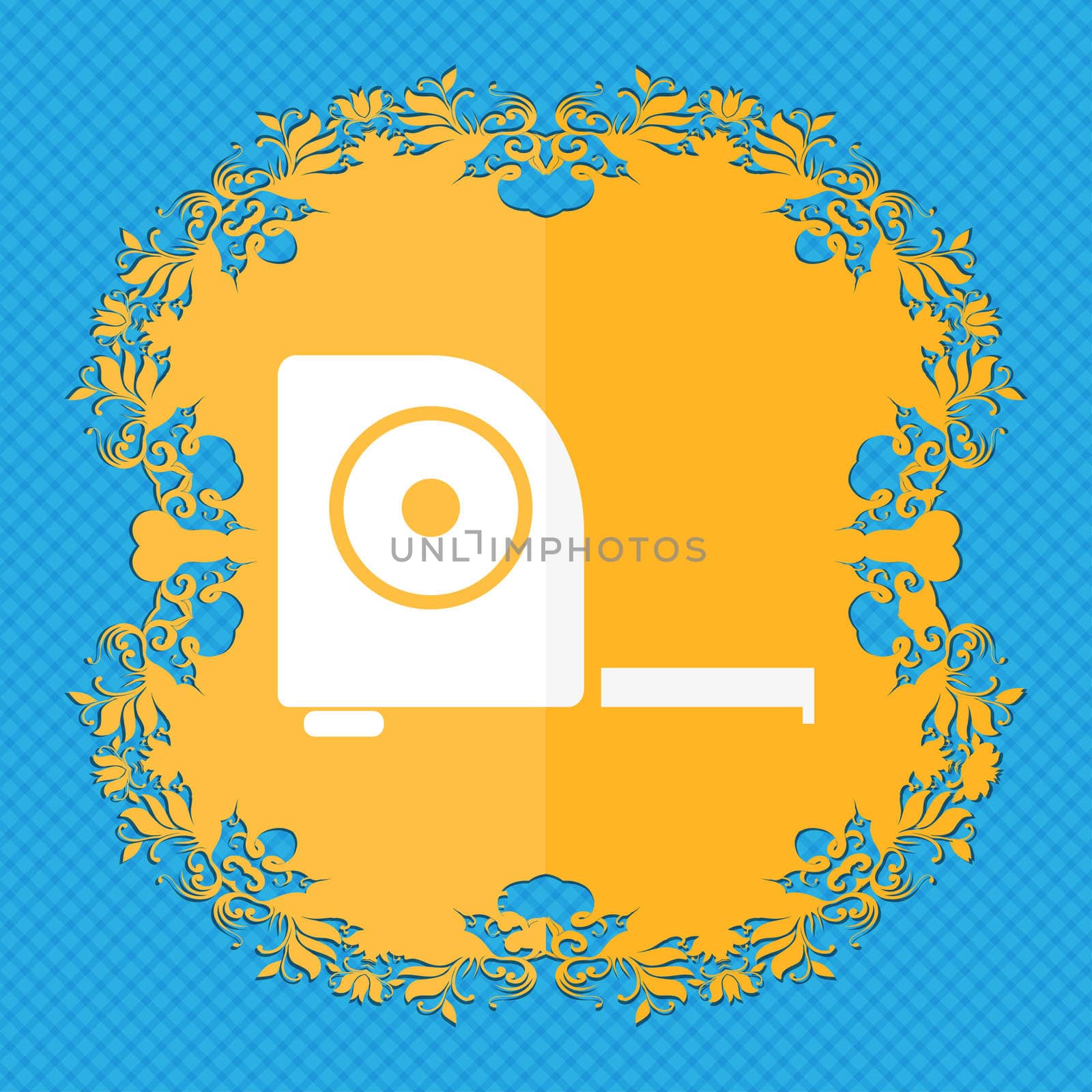 Roulette construction icon sign. Floral flat design on a blue abstract background with place for your text. illustration