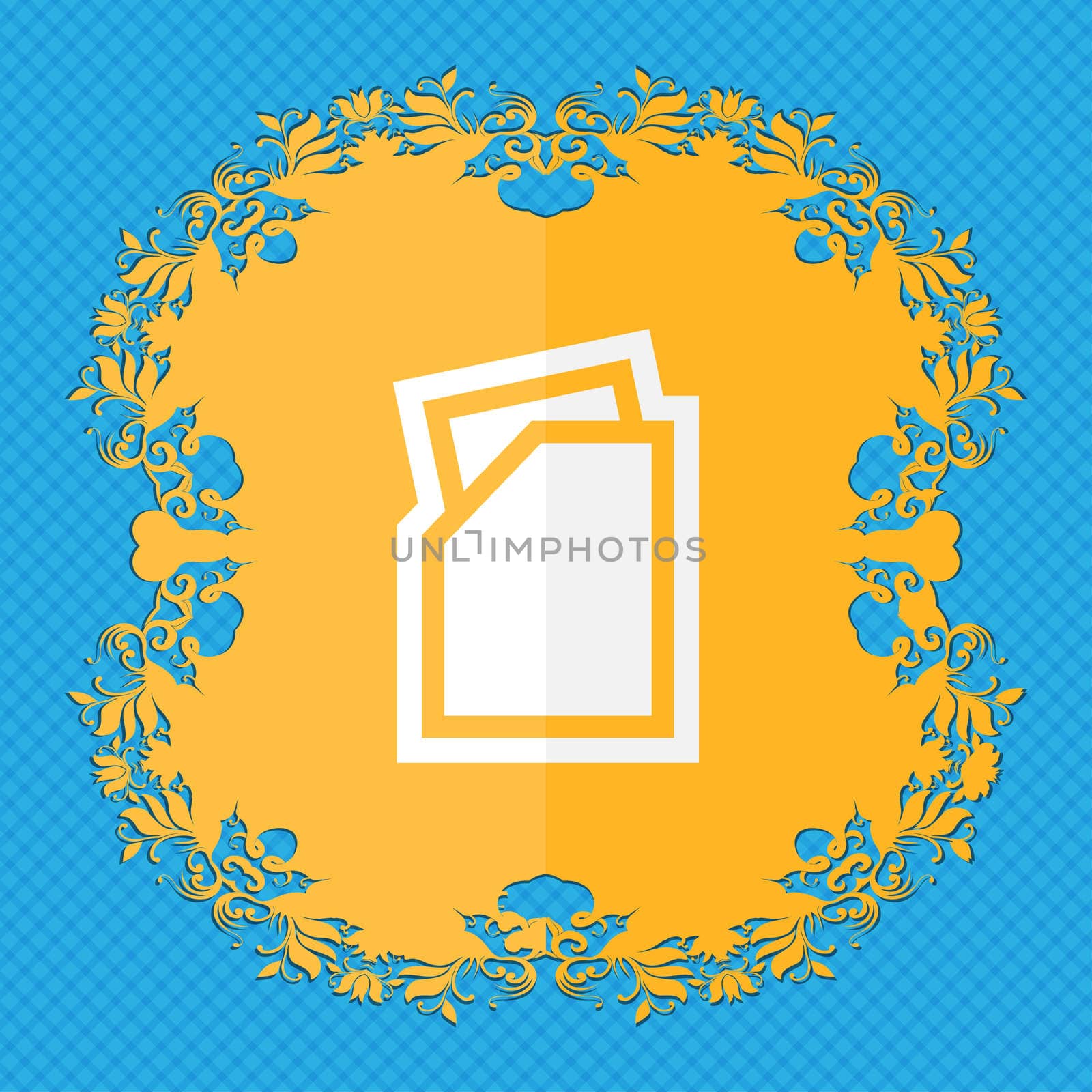 Text file. Floral flat design on a blue abstract background with place for your text. illustration