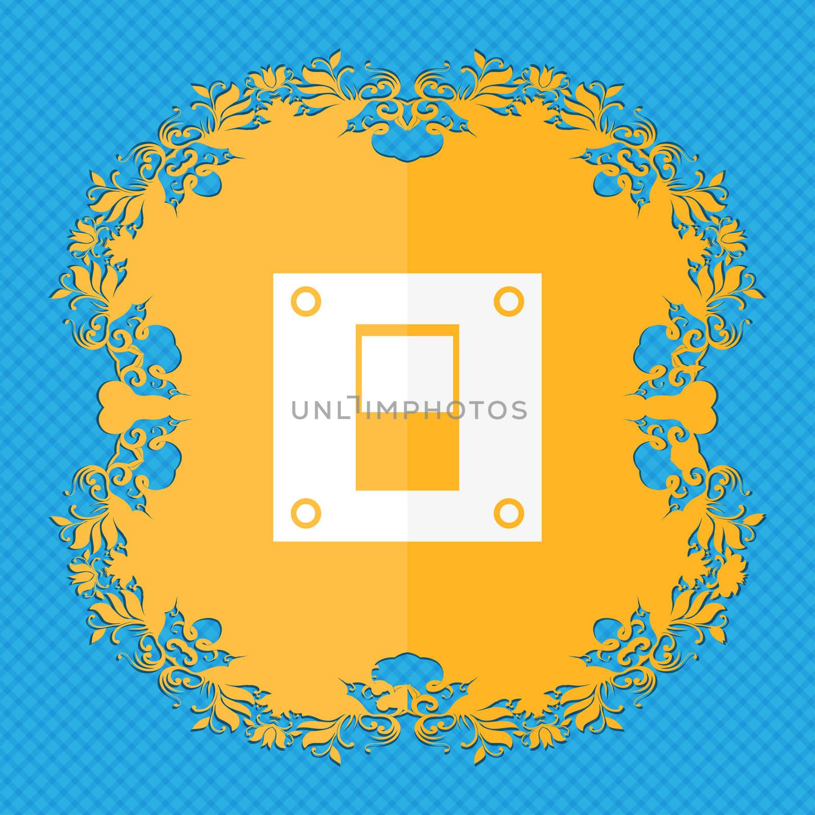 Power switch icon sign. Floral flat design on a blue abstract background with place for your text.  by serhii_lohvyniuk