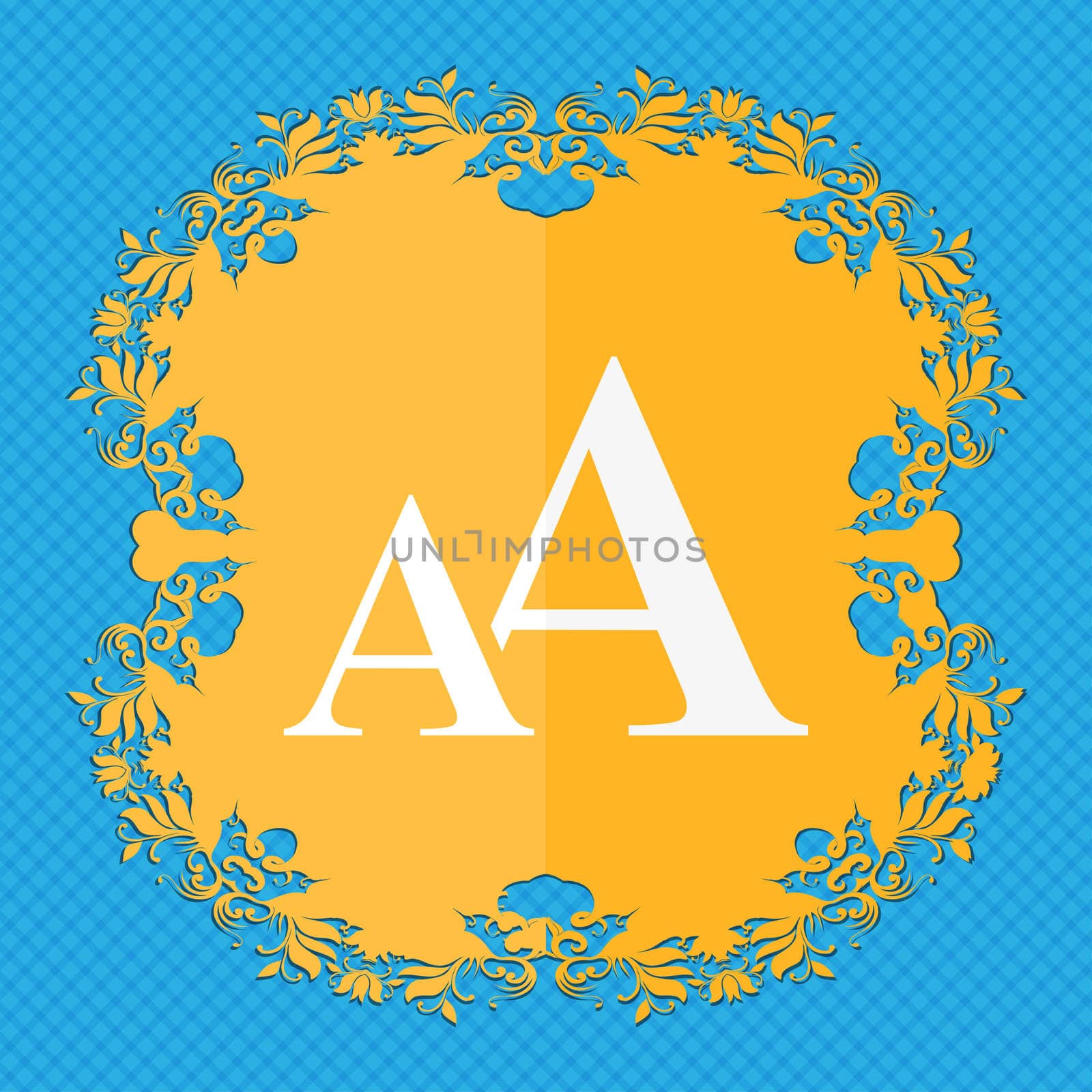 Enlarge font, AA icon sign. Floral flat design on a blue abstract background with place for your text.  by serhii_lohvyniuk