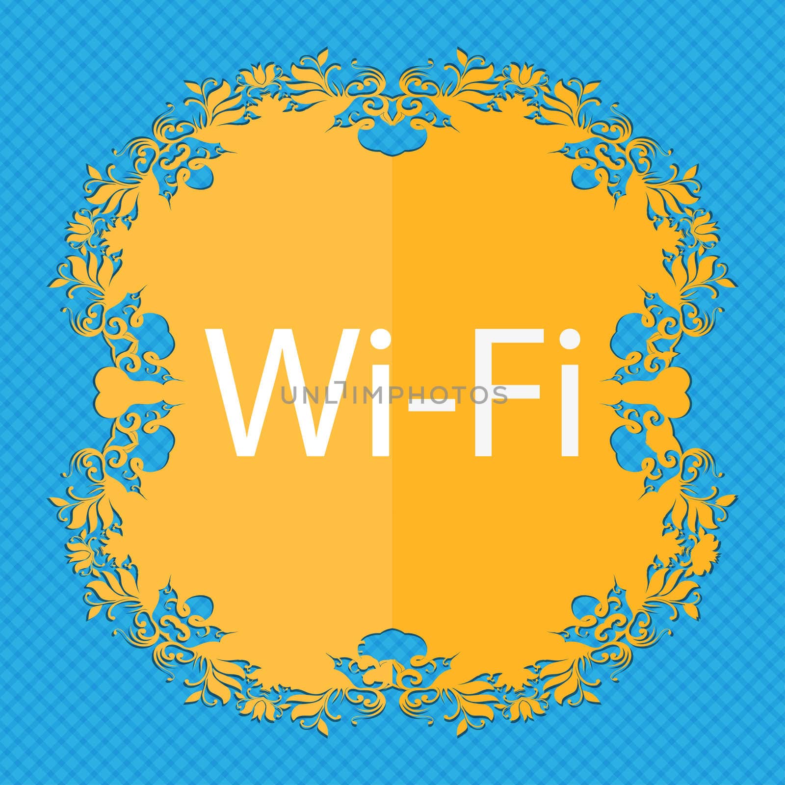 Free wifi sign. Wi-fi symbol. Wireless Network icon. Floral flat design on a blue abstract background with place for your text.  by serhii_lohvyniuk