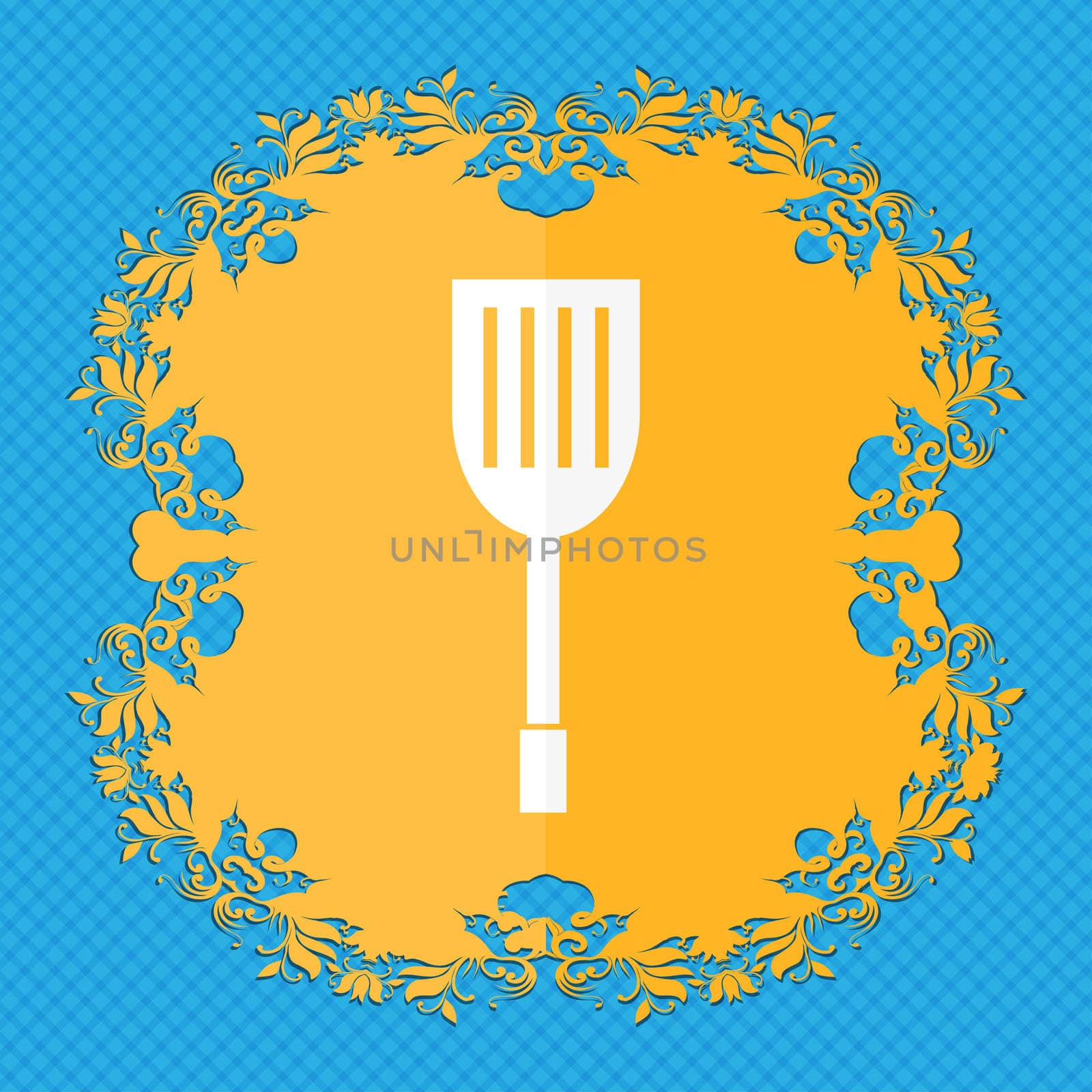 Kitchen appliances icon sign. Floral flat design on a blue abstract background with place for your text.  by serhii_lohvyniuk