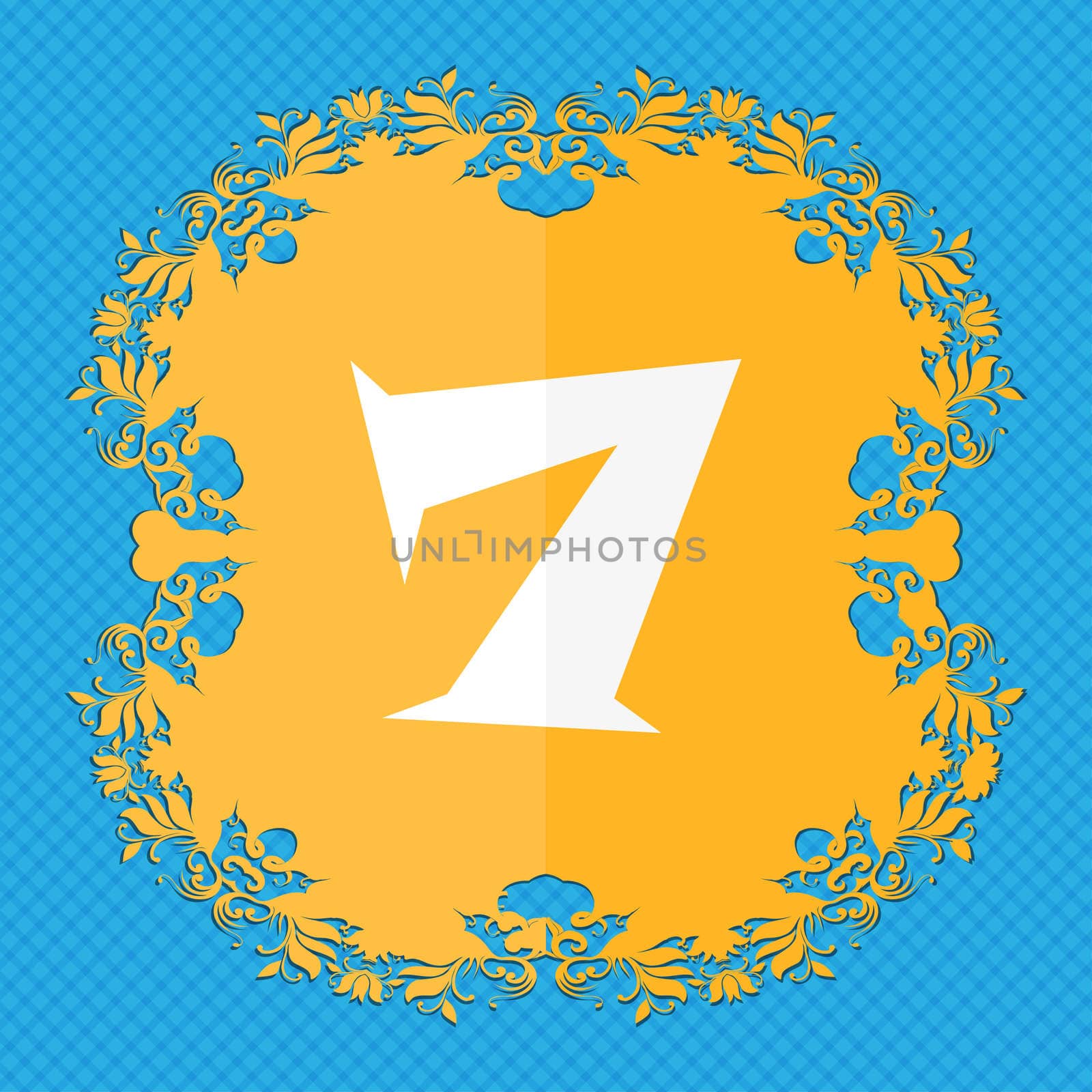 number seven icon sign. Floral flat design on a blue abstract background with place for your text. illustration