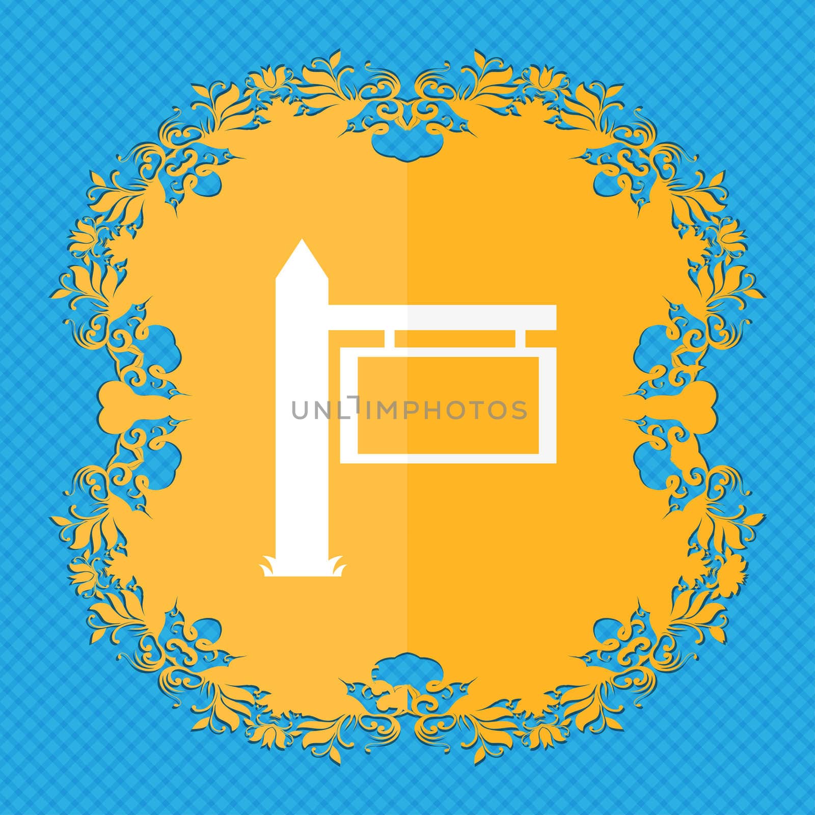 Information Road Sign icon sign. Floral flat design on a blue abstract background with place for your text.  by serhii_lohvyniuk