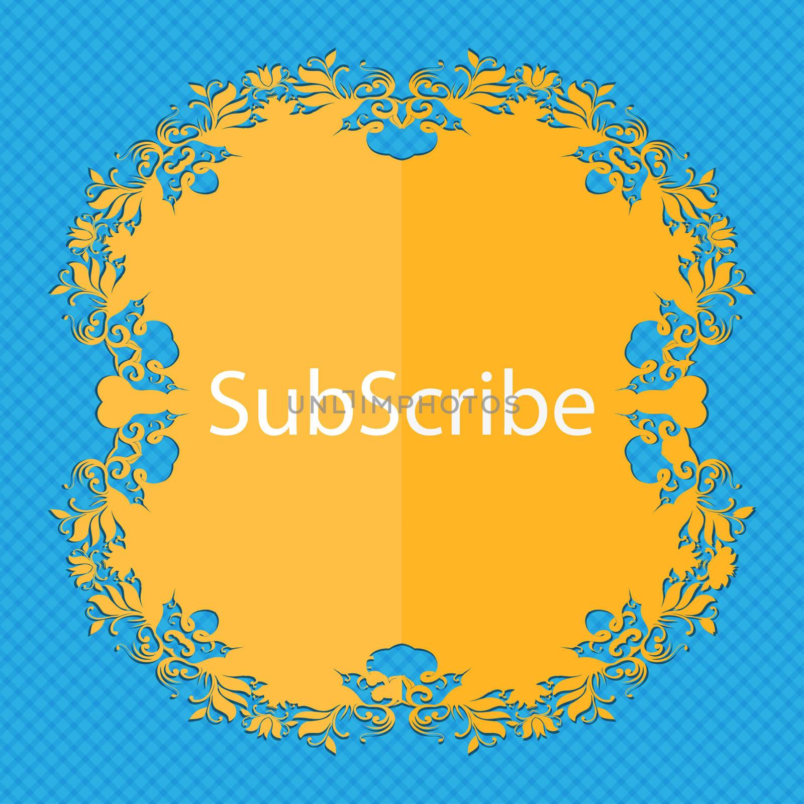 Subscribe sign icon. Membership symbol. Website navigation. Floral flat design on a blue abstract background with place for your text.  by serhii_lohvyniuk