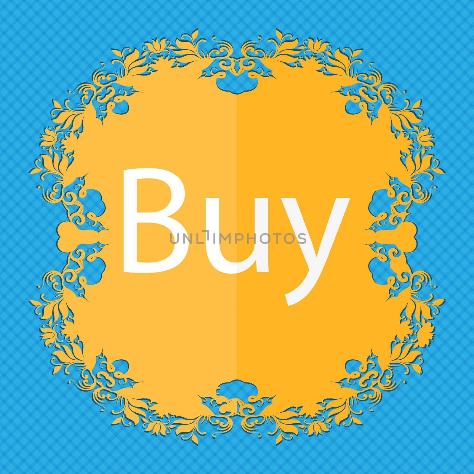 Buy sign icon. Online buying dollar usd button. Floral flat design on a blue abstract background with place for your text. illustration