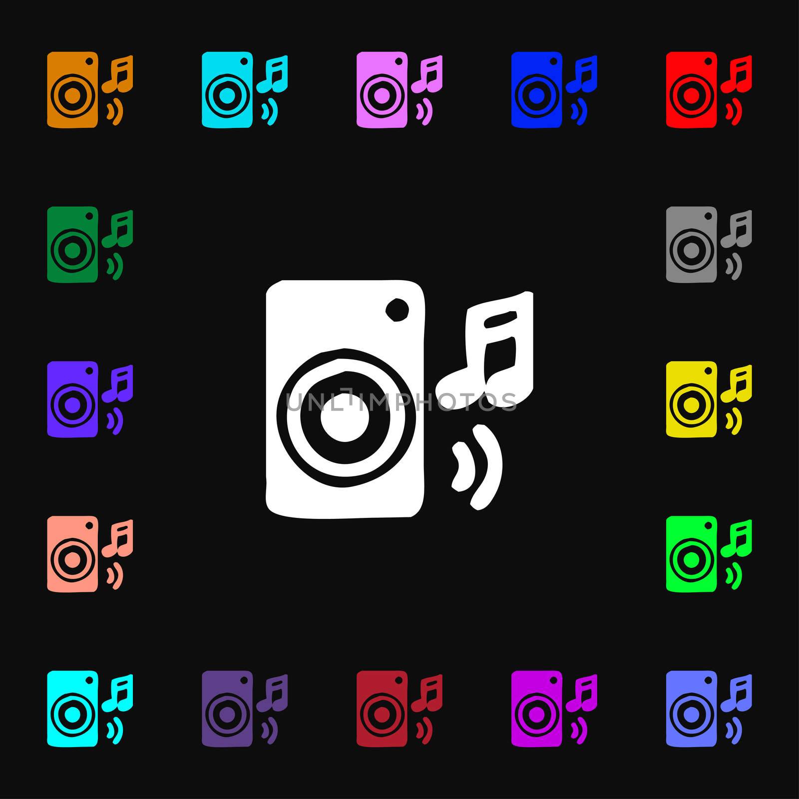 music column, disco, music, melody, speaker icon sign. Lots of colorful symbols for your design.  by serhii_lohvyniuk