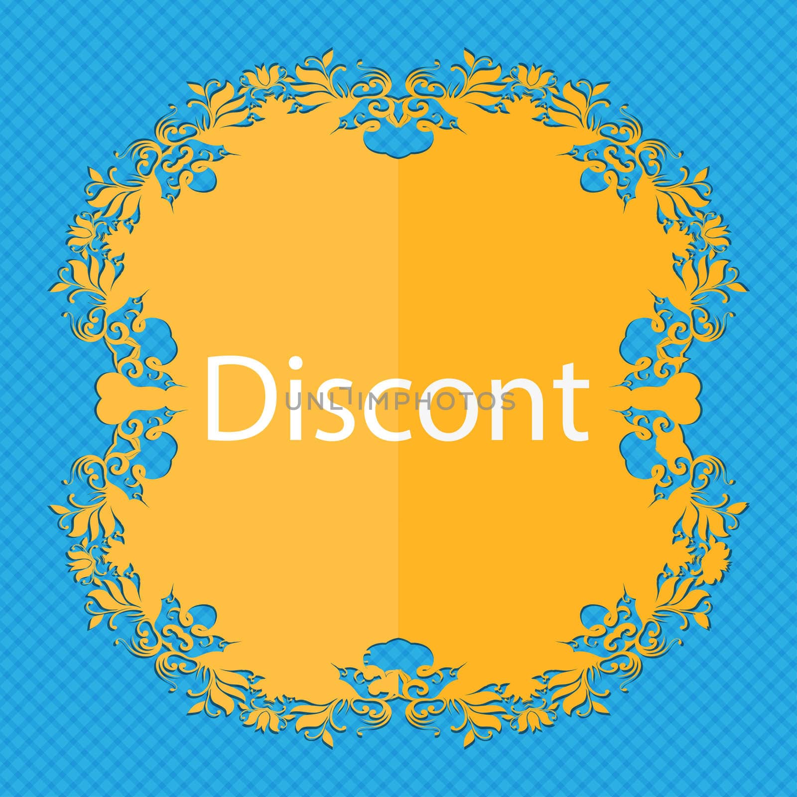 discount sign icon. Sale symbol. Special offer label. Floral flat design on a blue abstract background with place for your text. illustration