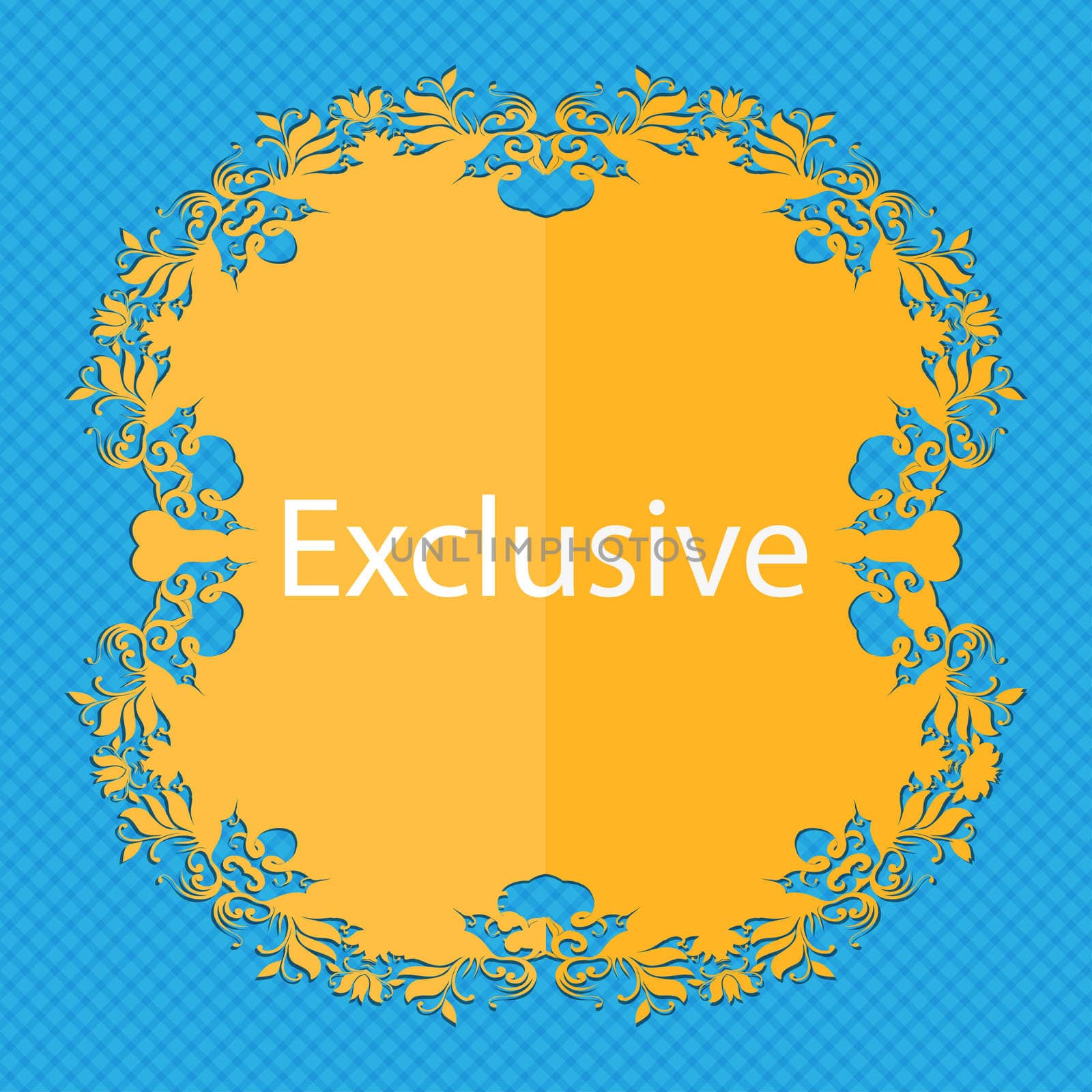 Exclusive sign icon. Special offer symbol. Floral flat design on a blue abstract background with place for your text.  by serhii_lohvyniuk