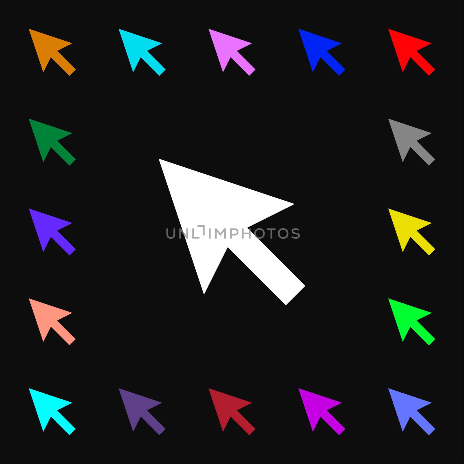arrow cursor, computer mouse icon sign. Lots of colorful symbols for your design. illustration