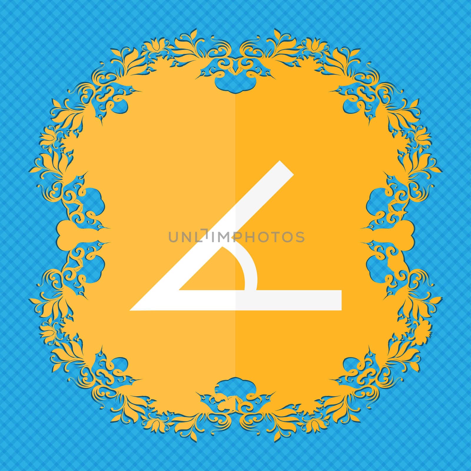 Angle 45 degrees icon sign. Floral flat design on a blue abstract background with place for your text.  by serhii_lohvyniuk