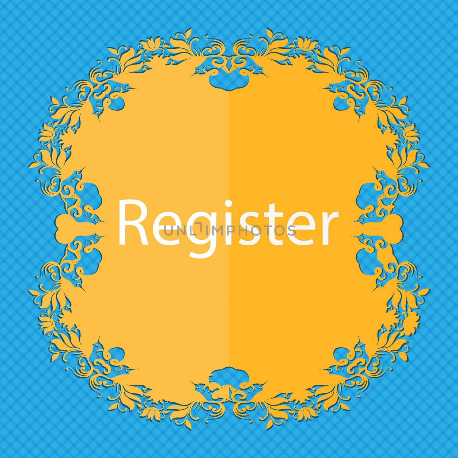 Register sign icon. Membership symbol. Website navigation. Floral flat design on a blue abstract background with place for your text. illustration