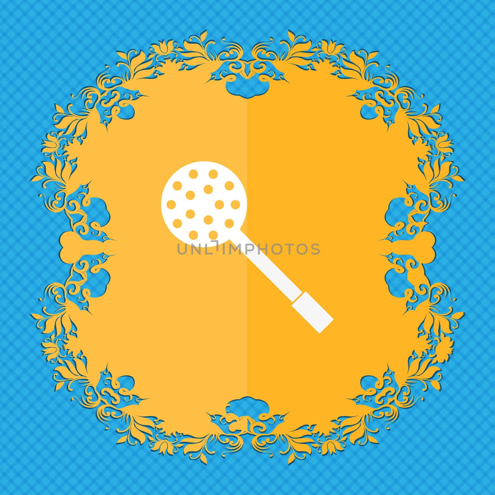 Kitchen appliances icon sign. Floral flat design on a blue abstract background with place for your text. illustration