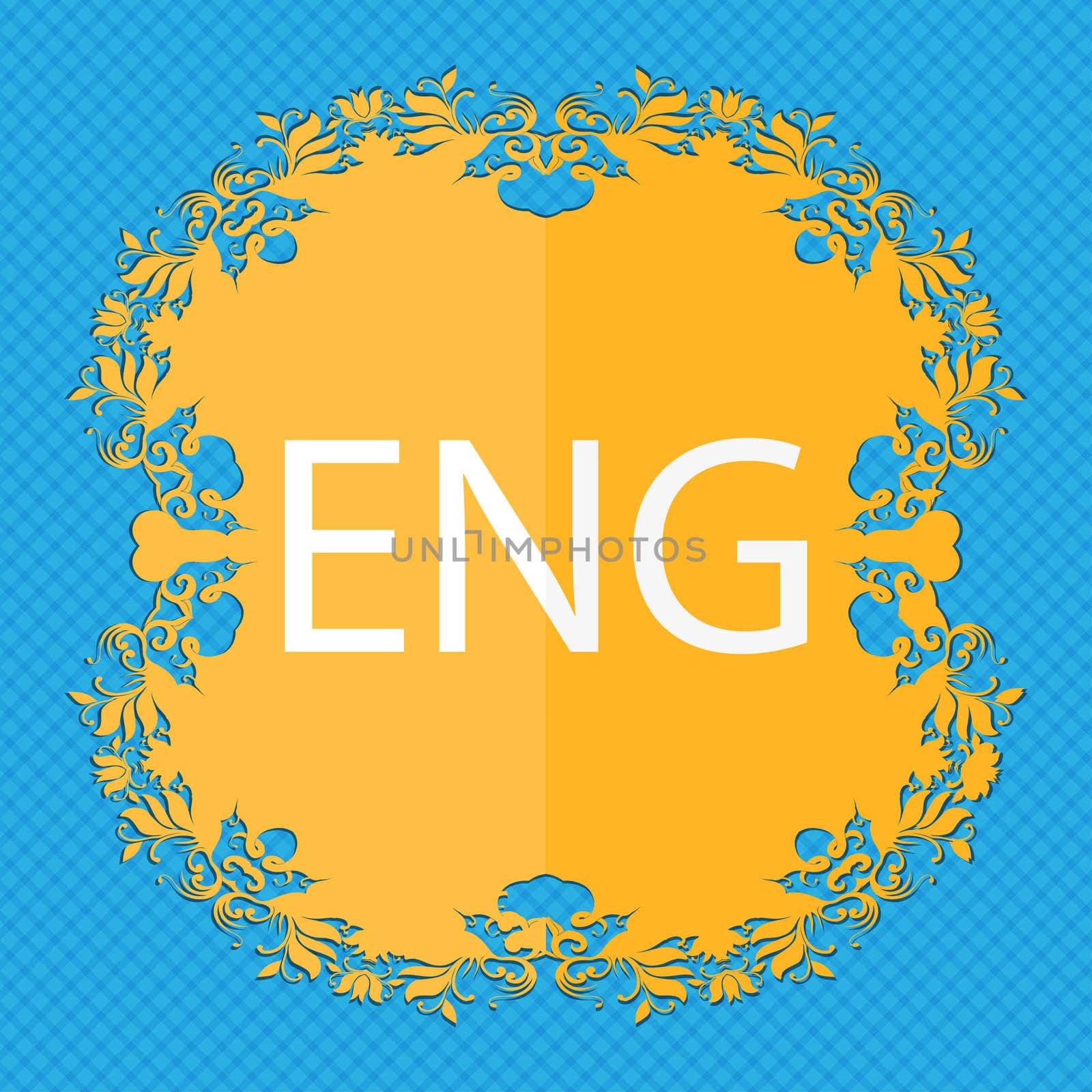 English sign icon. Great Britain symbol. Floral flat design on a blue abstract background with place for your text. illustration