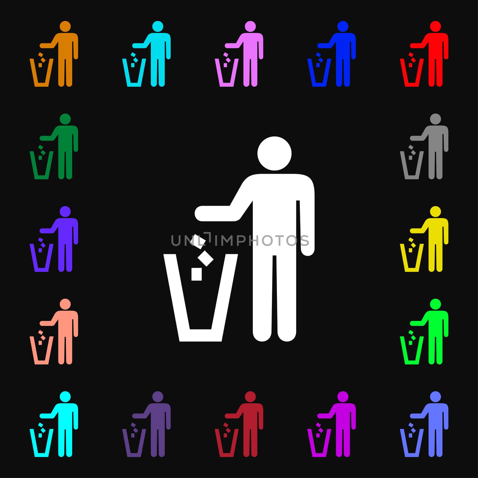 throw away the trash iconi sign. Lots of colorful symbols for your design.  by serhii_lohvyniuk