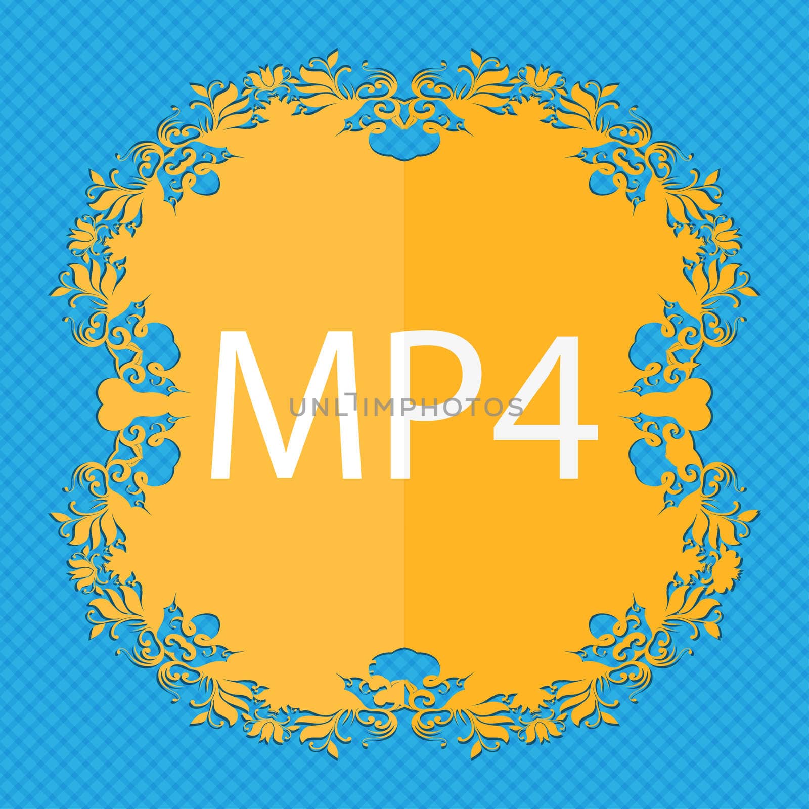 Mpeg4 video format sign icon. symbol. Floral flat design on a blue abstract background with place for your text. illustration