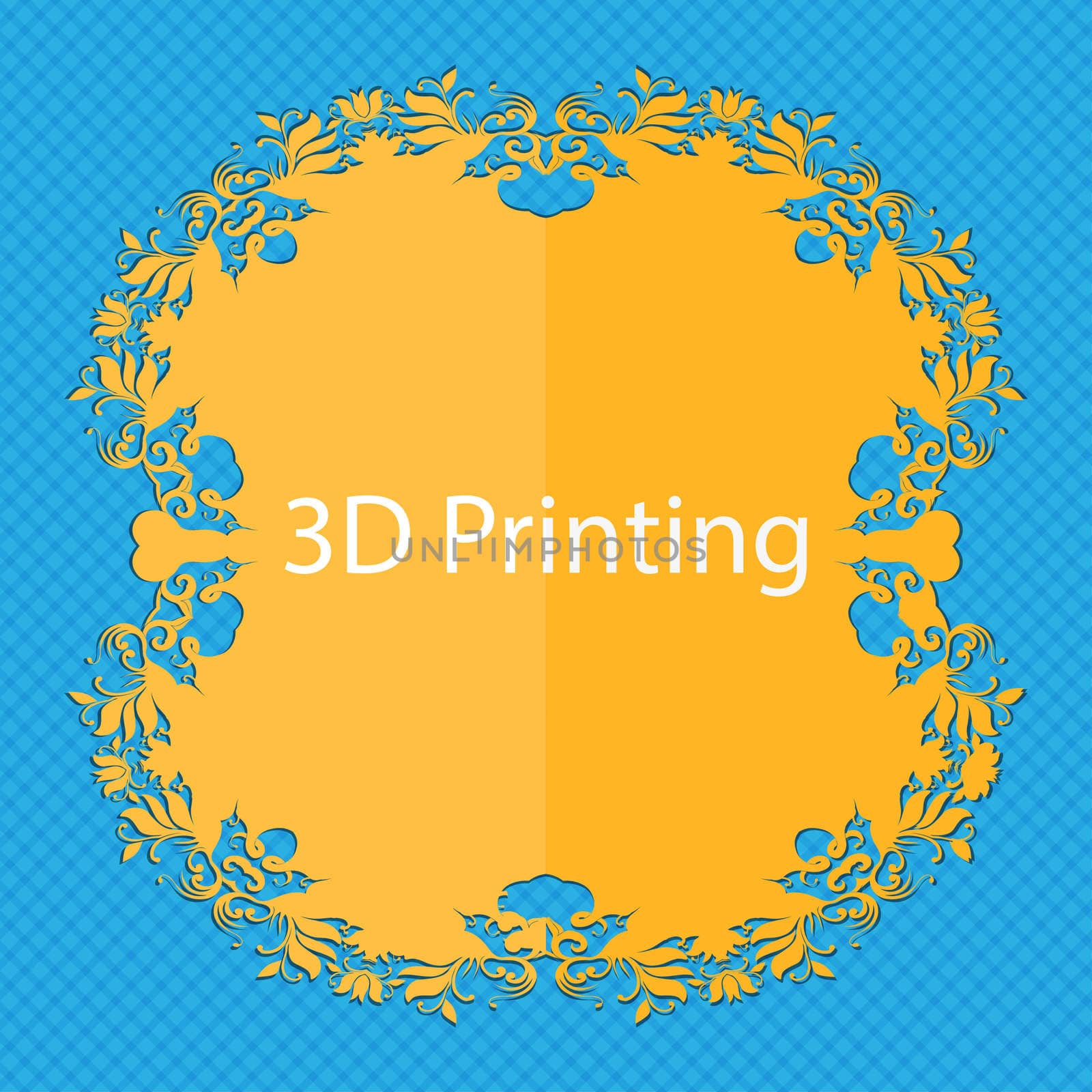 3D Print sign icon. 3d-Printing symbol. Floral flat design on a blue abstract background with place for your text.  by serhii_lohvyniuk