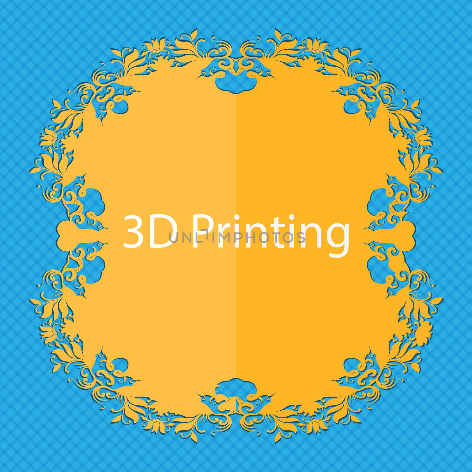 3D Print sign icon. 3d-Printing symbol. Floral flat design on a blue abstract background with place for your text. illustration