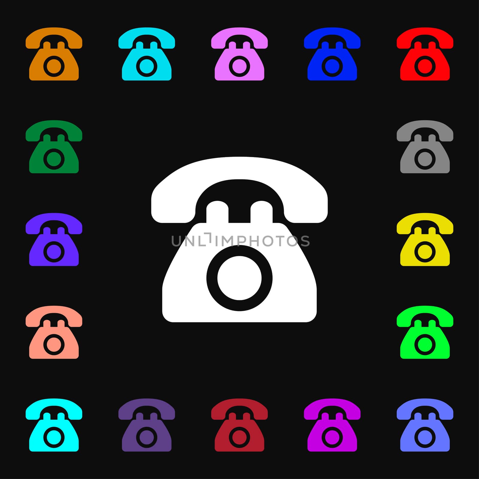 Retro telephone icon sign. Lots of colorful symbols for your design. illustration