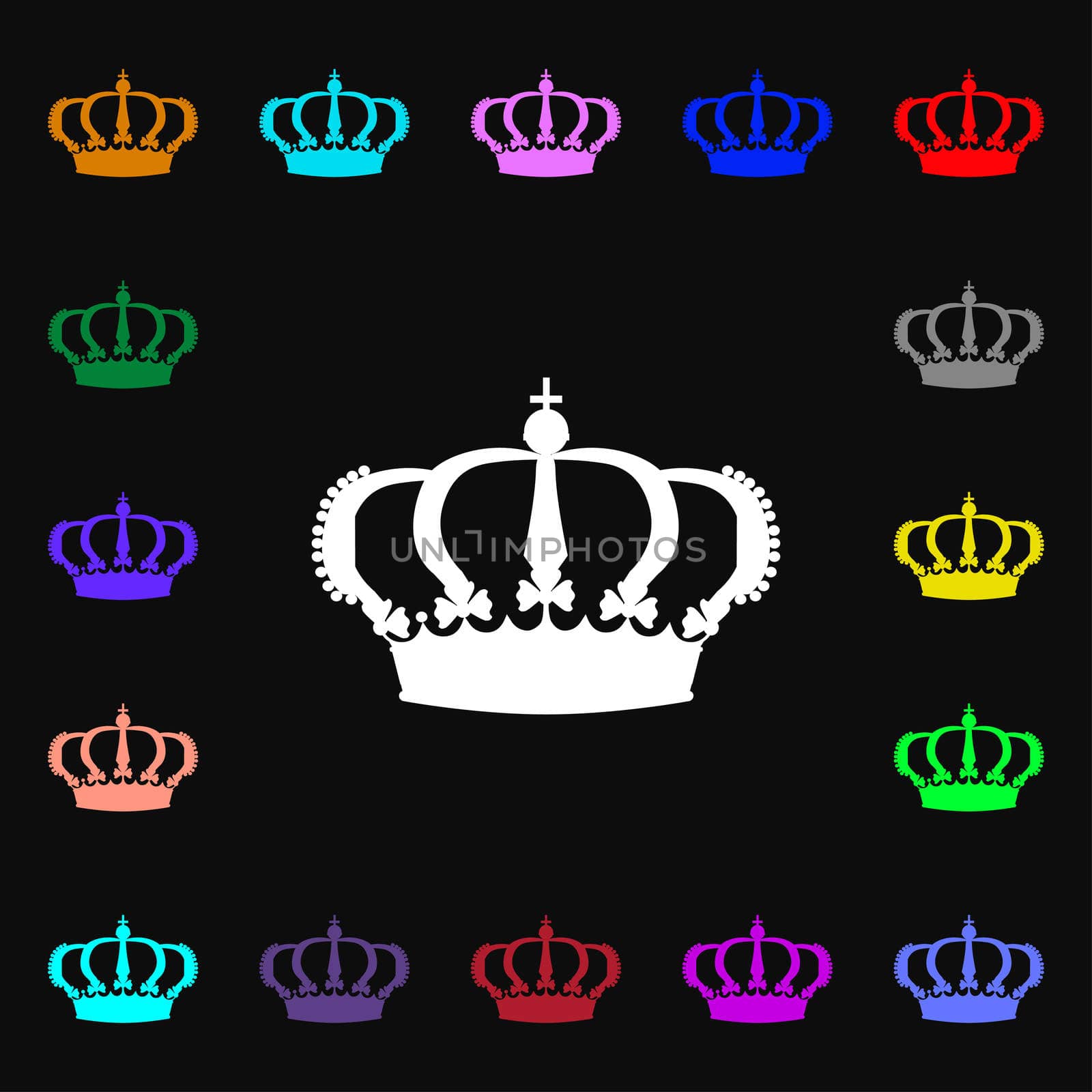 Crown iconi sign. Lots of colorful symbols for your design.  by serhii_lohvyniuk