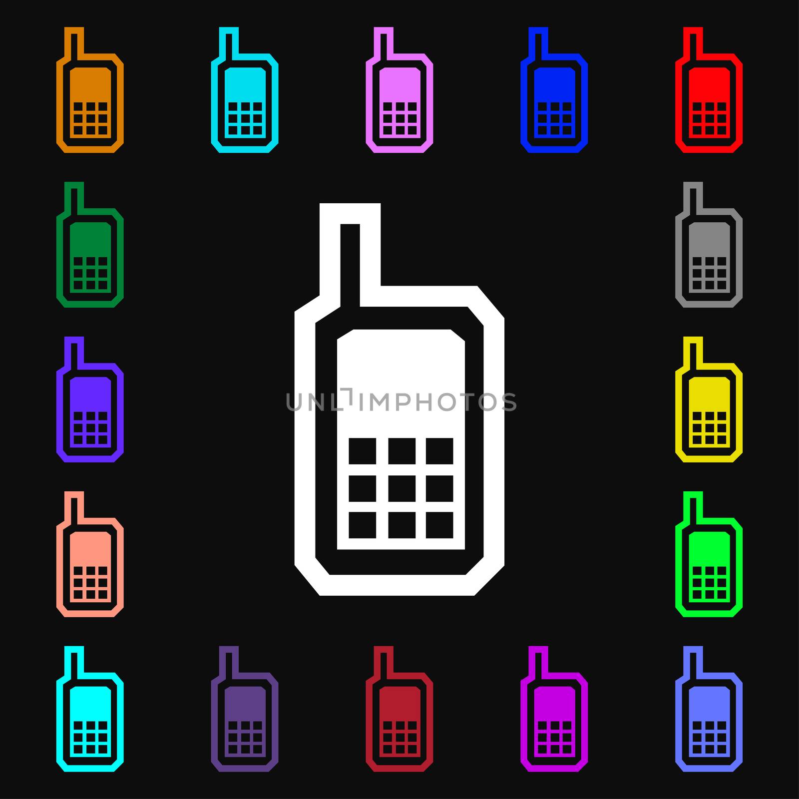 Mobile phone icon sign. Lots of colorful symbols for your design. illustration
