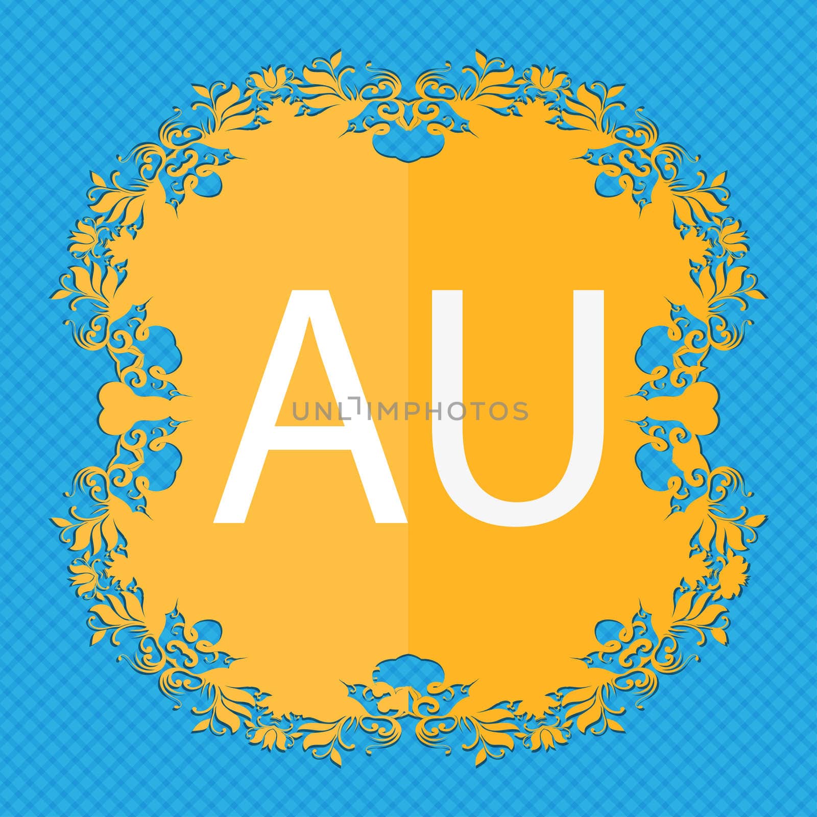 australia sign icon. Floral flat design on a blue abstract background with place for your text. illustration