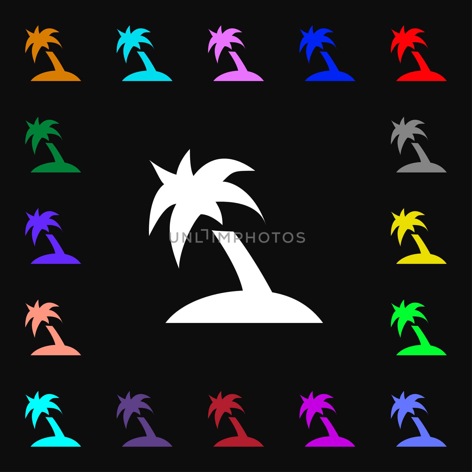 Palm Tree, Travel trip icon sign. Lots of colorful symbols for your design.  by serhii_lohvyniuk