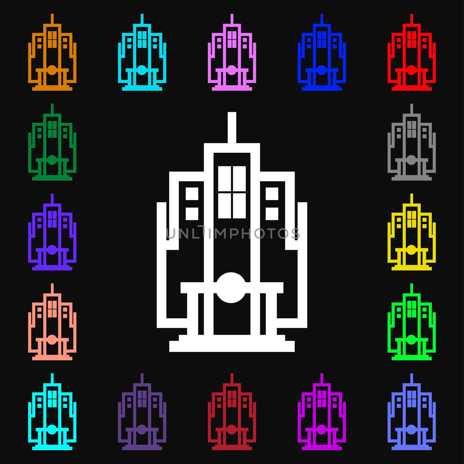 skyscraper icon sign. Lots of colorful symbols for your design.  by serhii_lohvyniuk