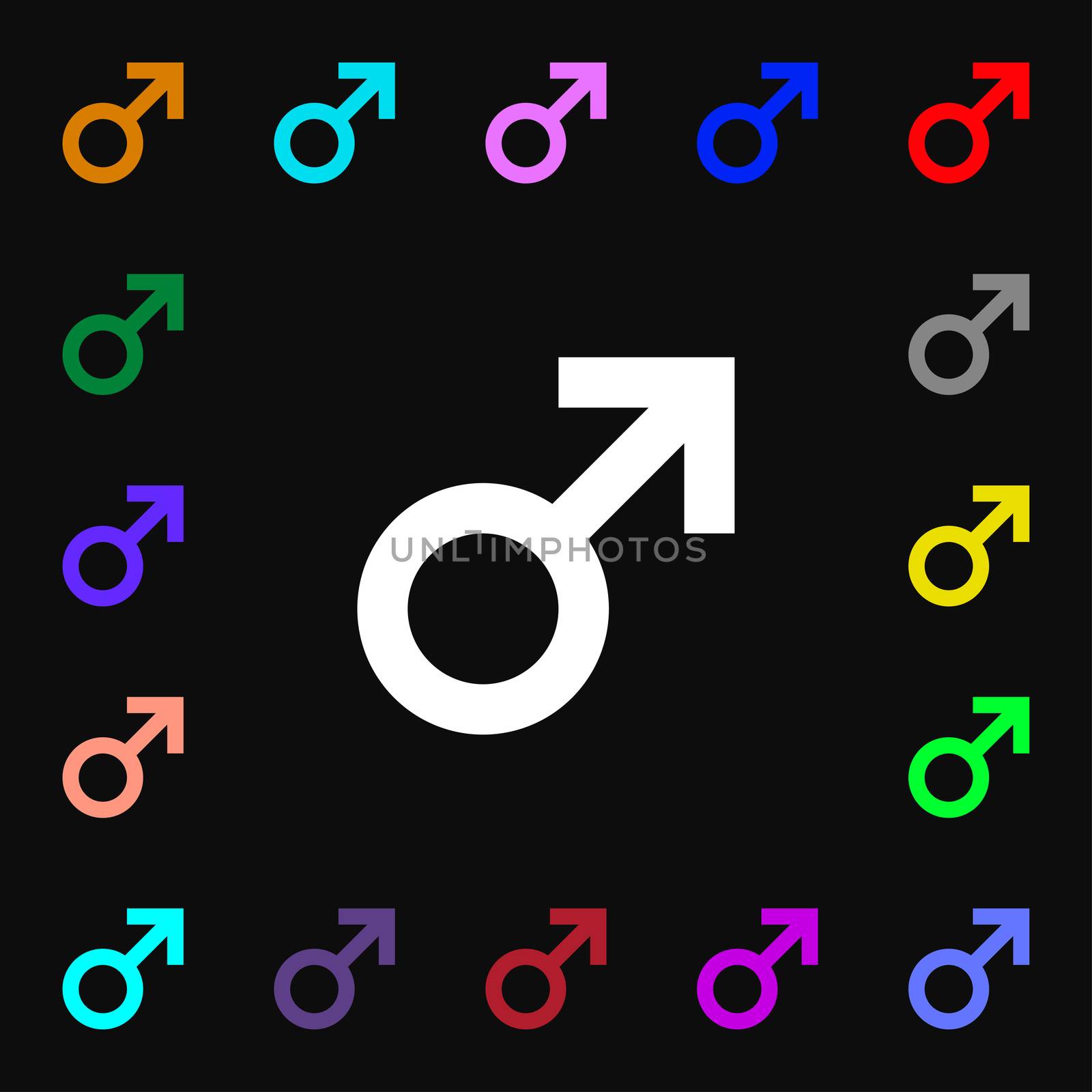 Male sex icon sign. Lots of colorful symbols for your design. illustration