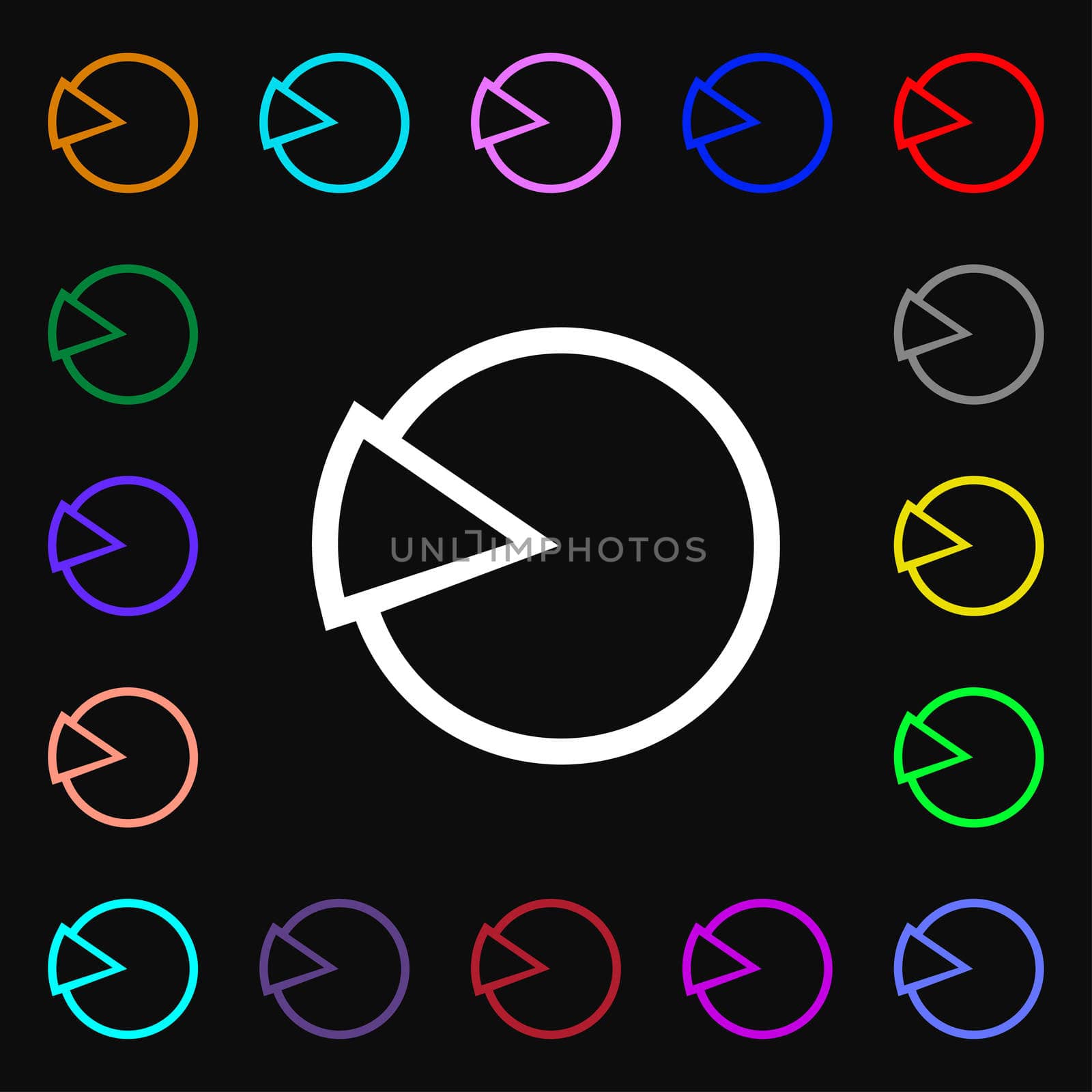 Pie chart graph icon sign. Lots of colorful symbols for your design. illustration