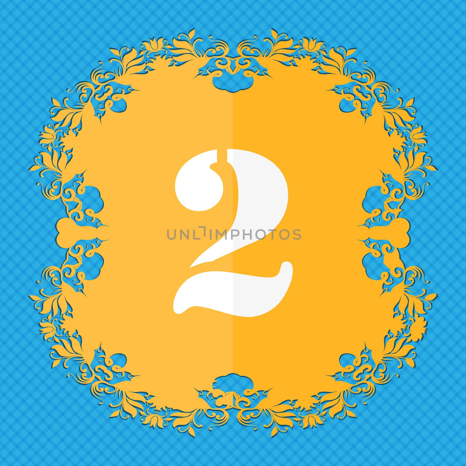Second place award sign. Winner symbol. Step two.. Floral flat design on a blue abstract background with place for your text. illustration