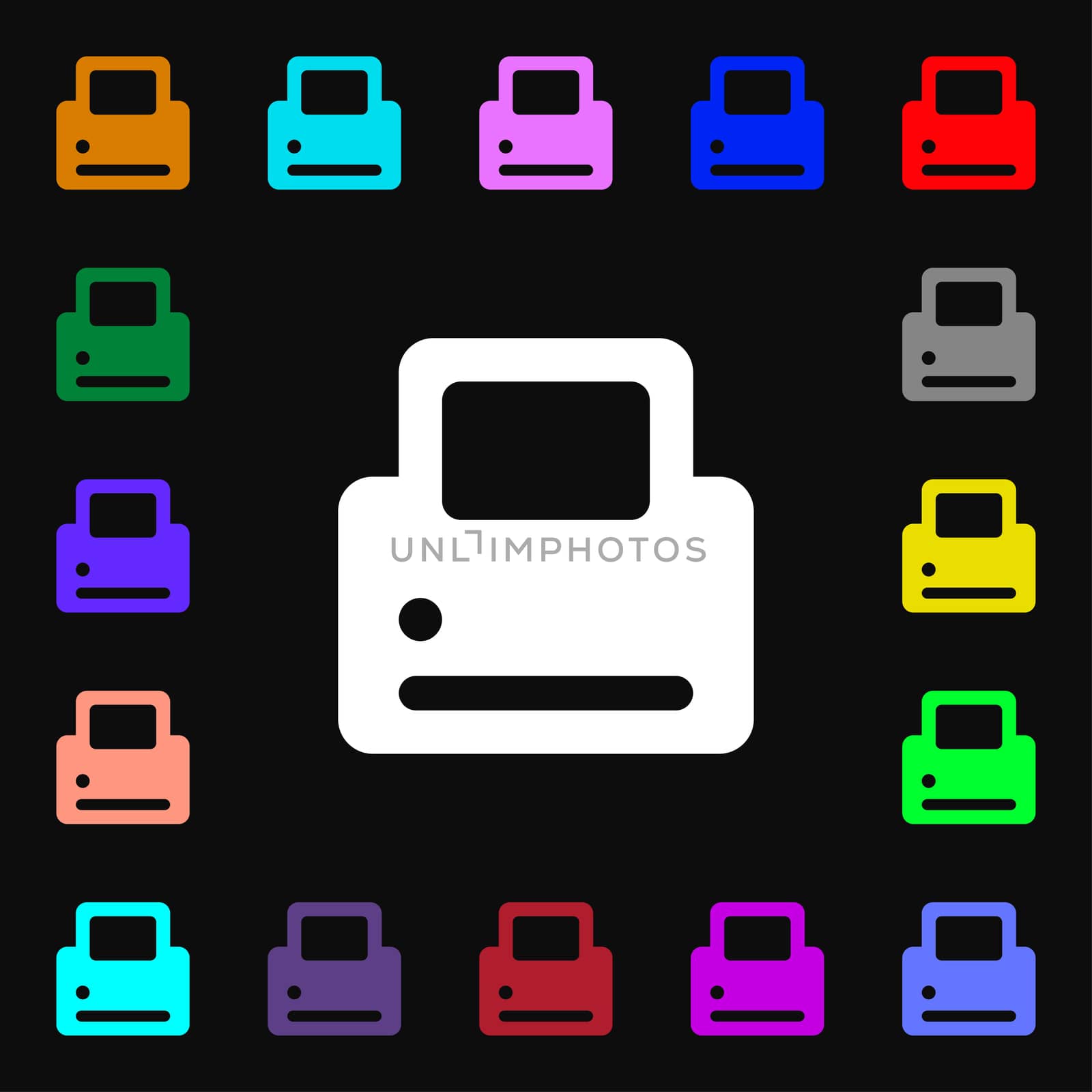 Printing icon sign. Lots of colorful symbols for your design. illustration