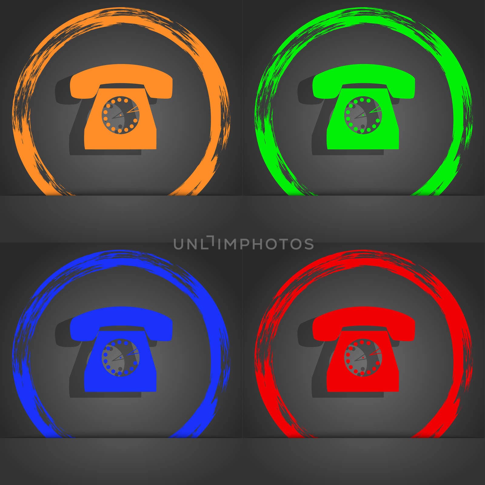 Retro telephone icon symbol. Fashionable modern style. In the orange, green, blue, red design. illustration