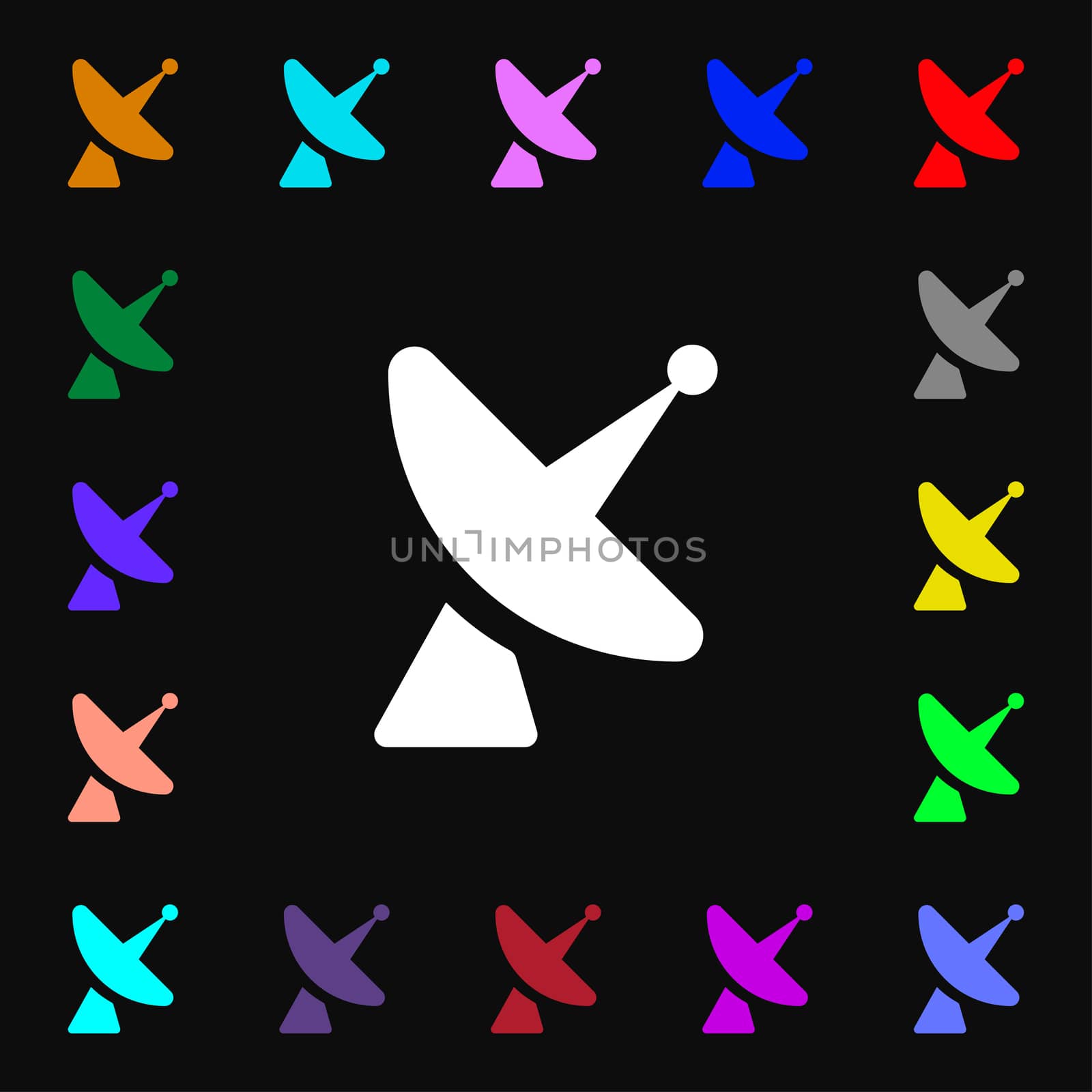 Satellite dish icon sign. Lots of colorful symbols for your design. illustration