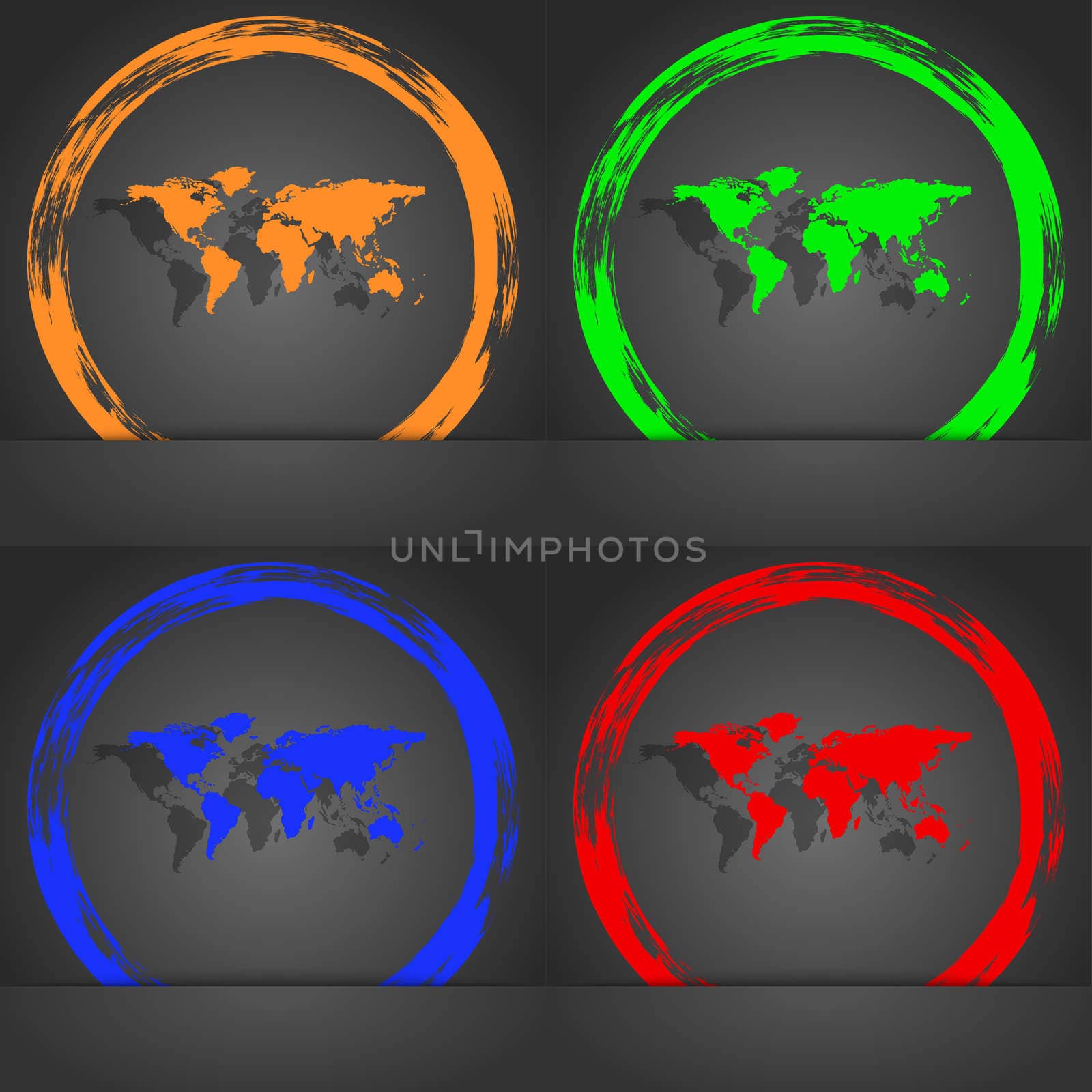 Globe sign icon. World map geography symbol. Fashionable modern style. In the orange, green, blue, red design. illustration