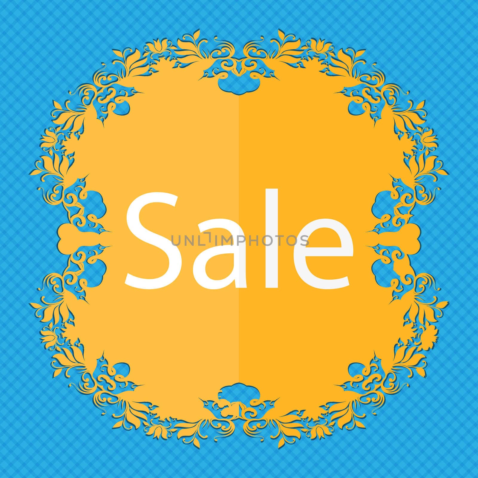 Sale tag. Icon for special offer. Floral flat design on a blue abstract background with place for your text. illustration