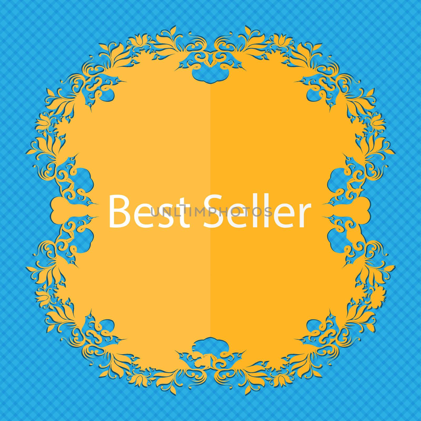 Best seller sign icon. Best seller award symbol. Floral flat design on a blue abstract background with place for your text. illustration