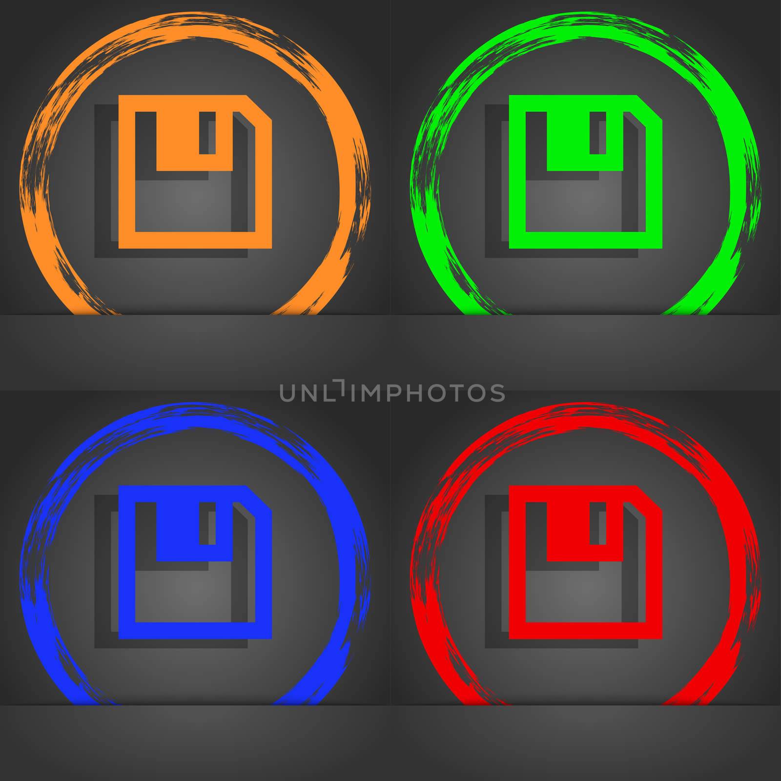 floppy icon. Flat modern design. Fashionable modern style. In the orange, green, blue, red design. illustration