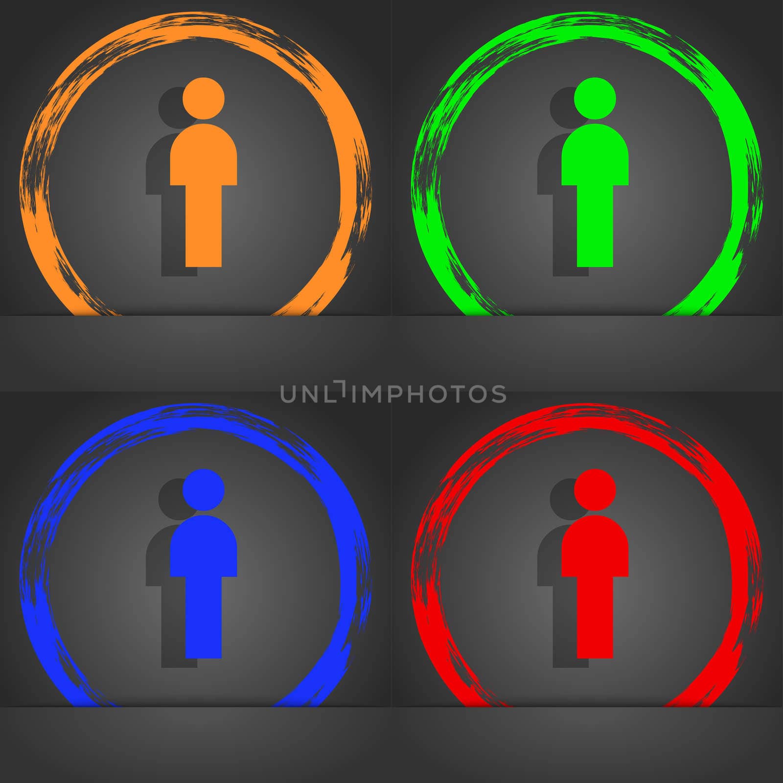 Human sign icon. Man Person symbol. Male toilet. Fashionable modern style. In the orange, green, blue, red design. illustration