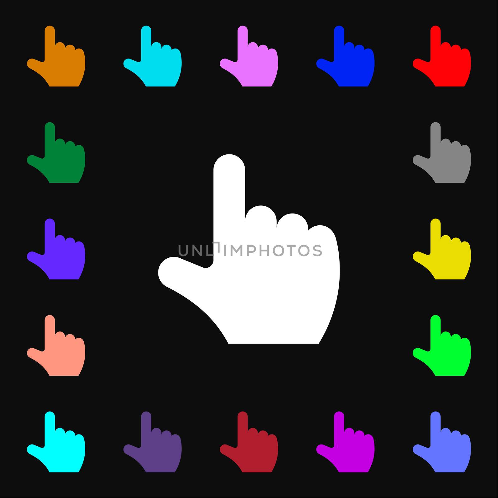 pointing hand icon sign. Lots of colorful symbols for your design. illustration