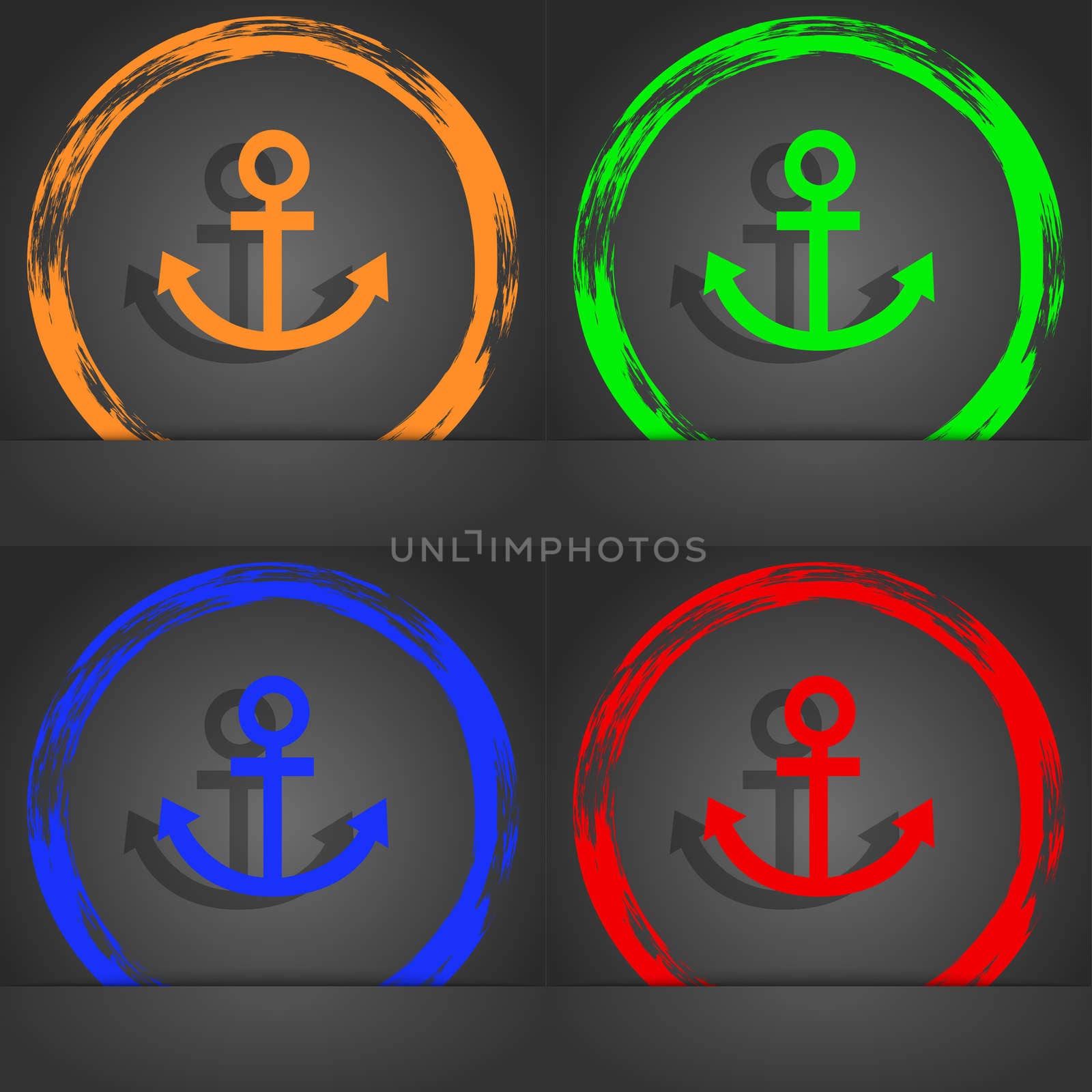 Anchor icon. Fashionable modern style. In the orange, green, blue, red design. illustration