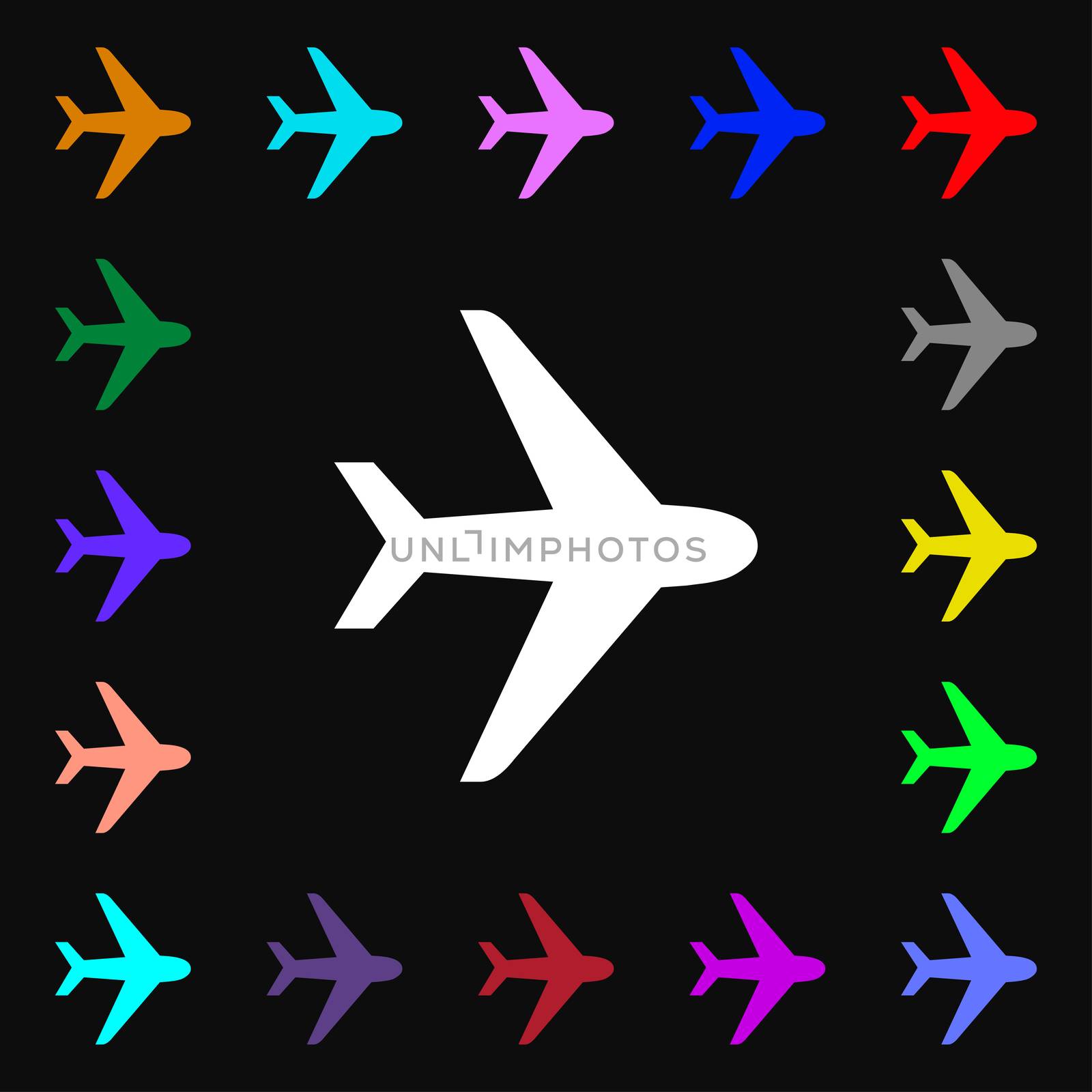Plane icon sign. Lots of colorful symbols for your design. illustration