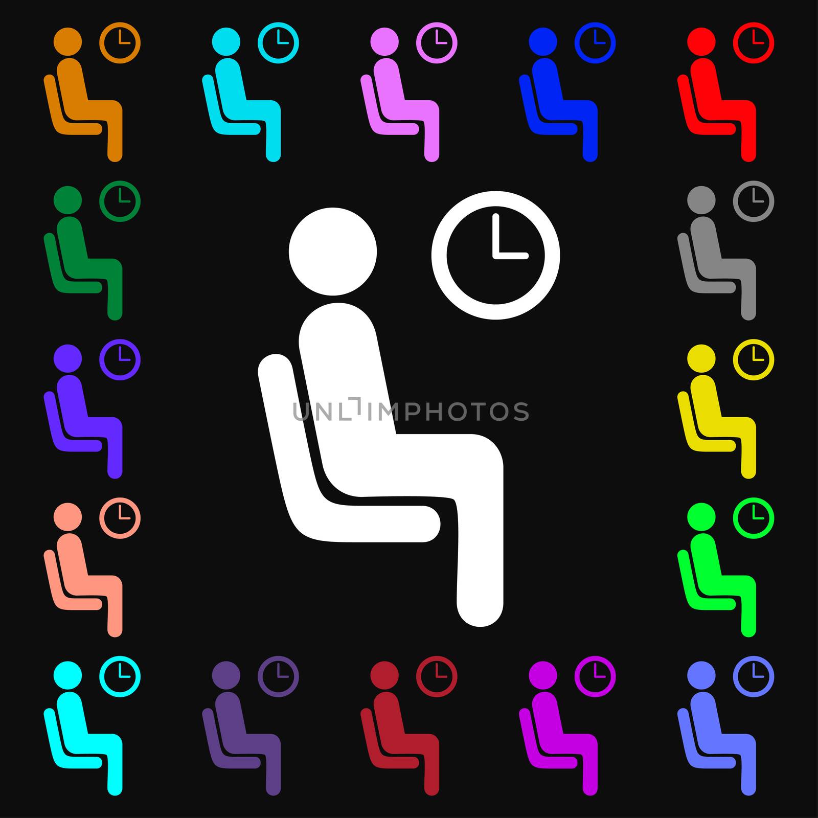 waiting icon sign. Lots of colorful symbols for your design. illustration