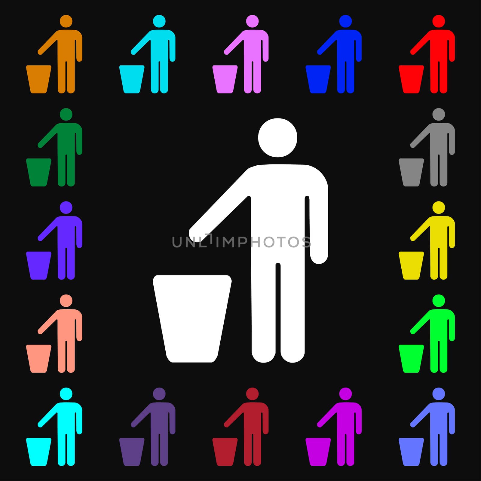 throw away the trash icon sign. Lots of colorful symbols for your design. illustration