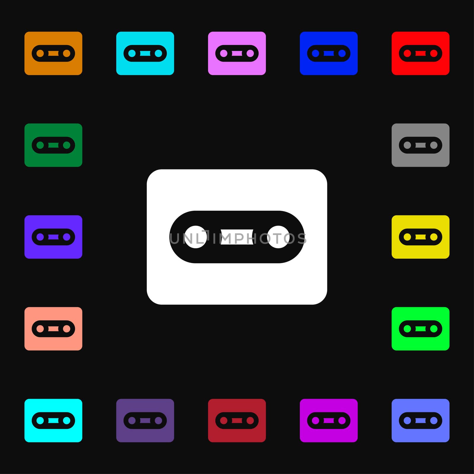 Cassette icon sign. Lots of colorful symbols for your design. illustration